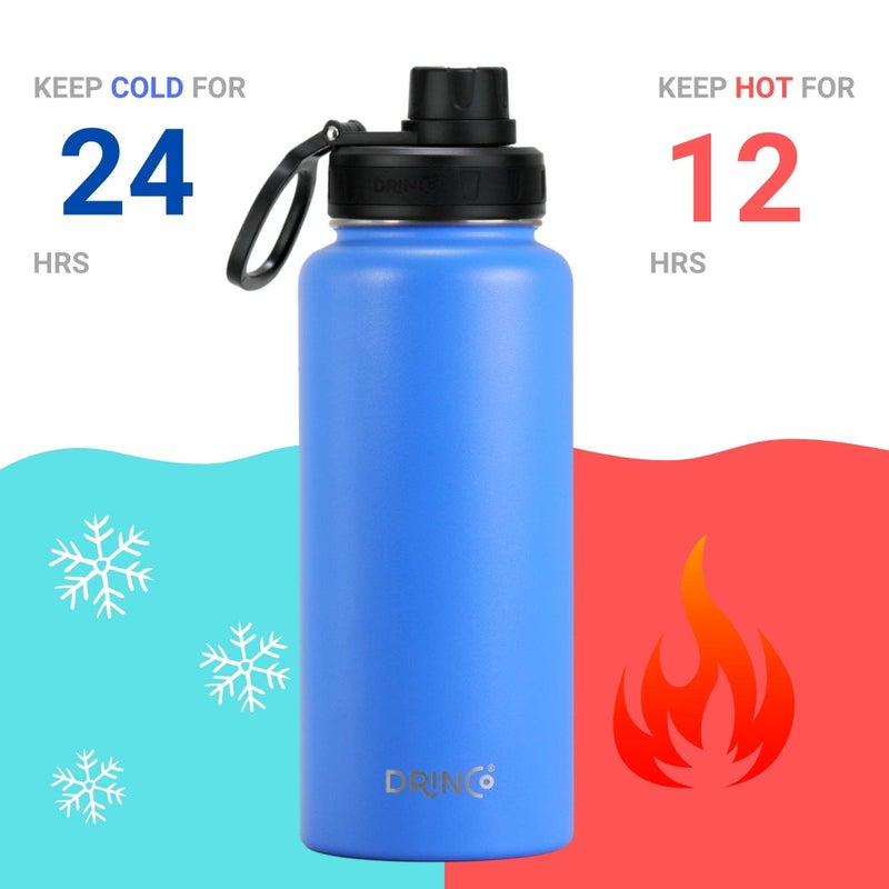 DRINCO Stainless Steel Water Bottle Spout Lid Vacuum Insulated Double Wall Water Bottle Wide Mouth (40oz 32oz 22oz 18oz 14oz) Leak Proof Keep Cold Sport Camping Hiking (32 oz, 32oz Royal Blue) - Image 3